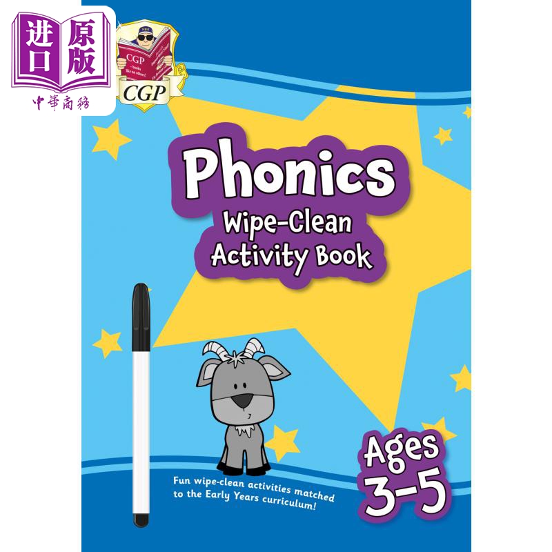 进口原版 *英国原版CGP教辅 New Phonics Wipe-Clean Activity Book 新款 3-5岁儿童自然拼读可擦式活动手册（附笔   CGP
