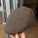 新款 秋冬保暖人字纹显瘦前进帽子女复古羊毛呢休闲百搭贝雷帽