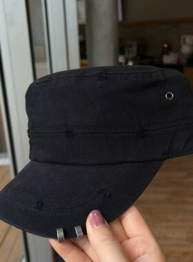 新款铁环破洞棉布平顶帽