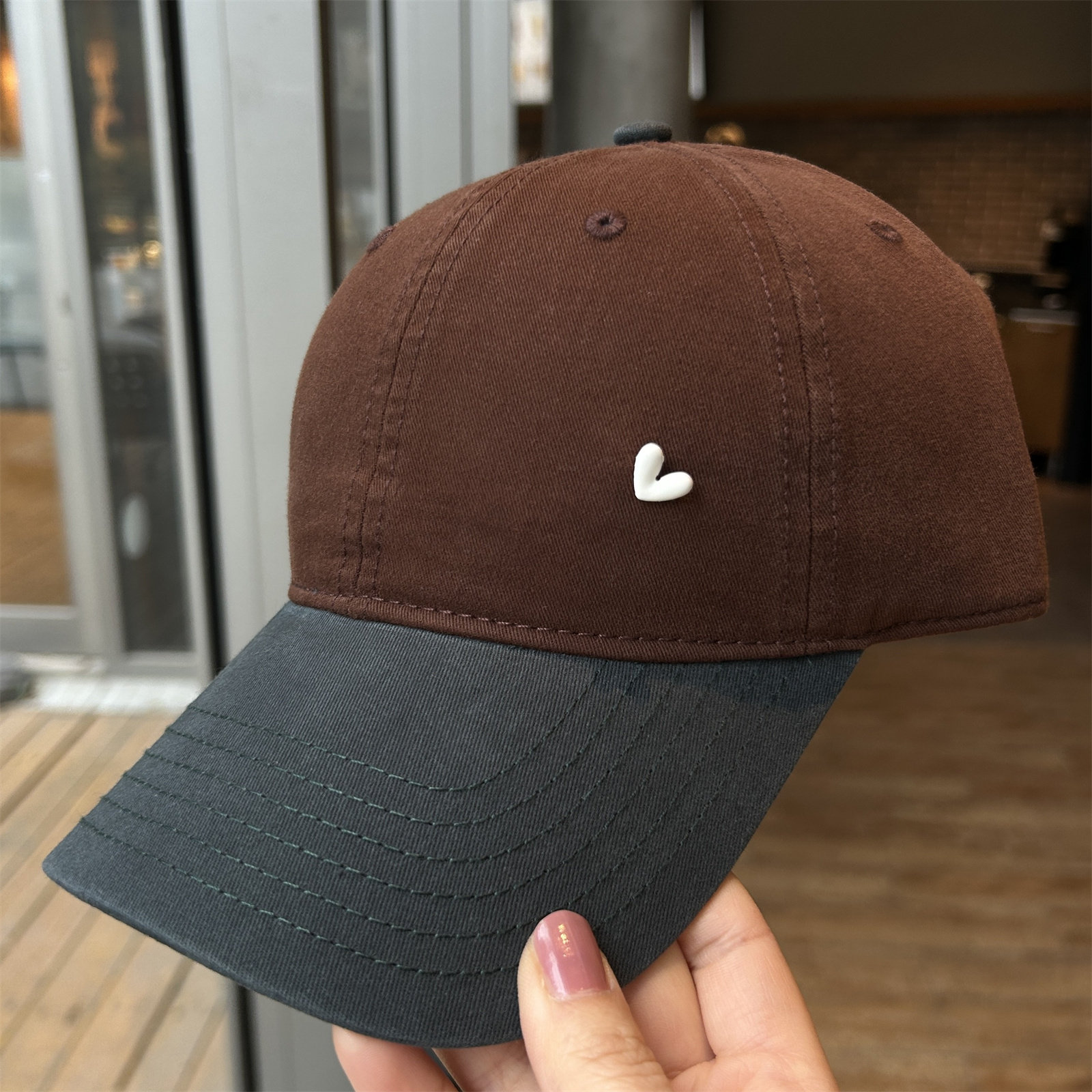 帽子女休闲街头时尚拼接撞色爱心棒球帽男韩版百搭鸭舌帽遮阳帽