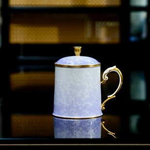 迪夫人手作高白泥（薰衣草紫）全手工制作扒花茶盖杯马克杯高端