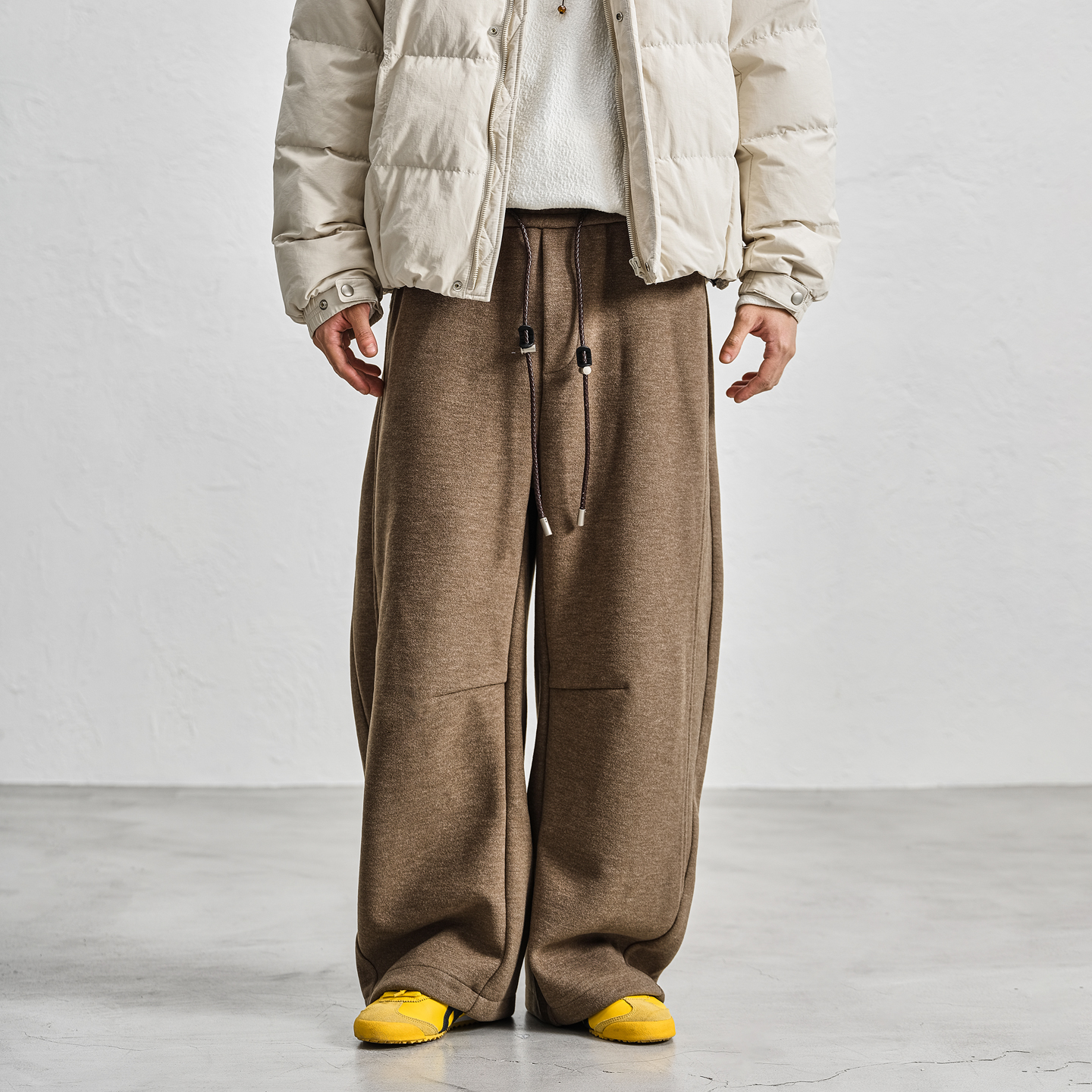 缉明线松紧腰抽绳休闲裤男