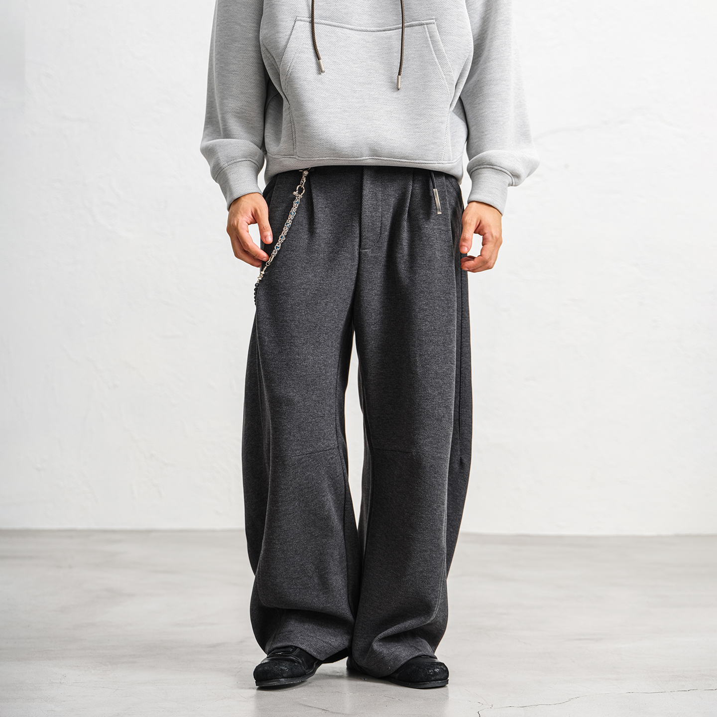 JUPSTUDIO垂感直筒灰色休闲裤男