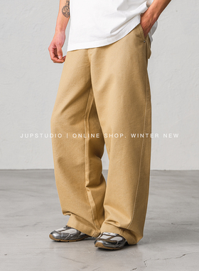 JUPSTUDIO美式复古卡其色阔腿裤男宽松直筒休闲裤春季新款工装裤