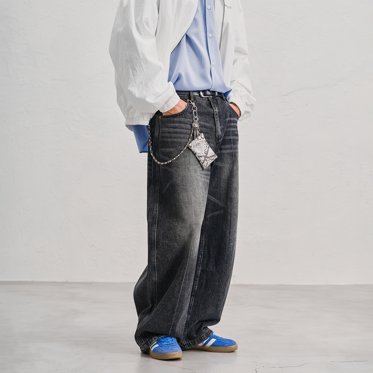 JUPSTUDIO波浪纹水洗牛仔裤男