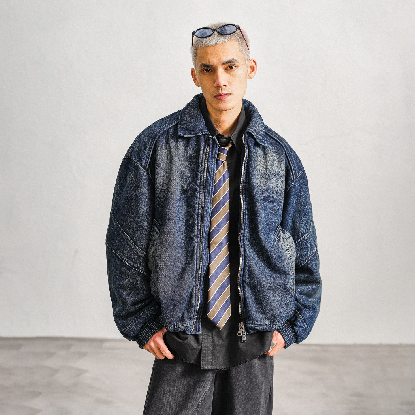 JUPSTUDIO复古立体裁剪工装牛仔羽绒服男冬季保暖鹅绒防寒服外套