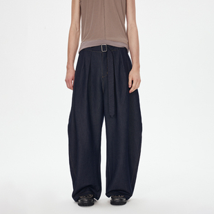 长裤 JUPSTUDIO深蓝色垂坠感休闲裤 宽松直筒九分裤 男2025新款 秋季