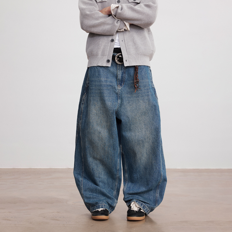 JUPSTUDIO蓝色水洗哈伦牛仔裤男