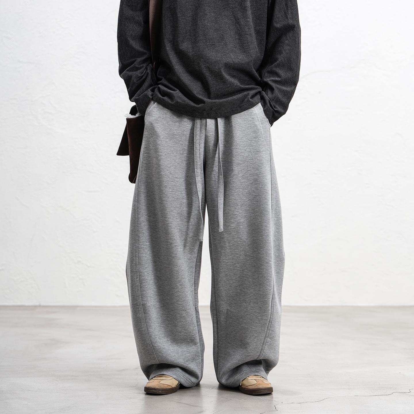 JUPSTUDIO灰色松紧腰系带休闲裤