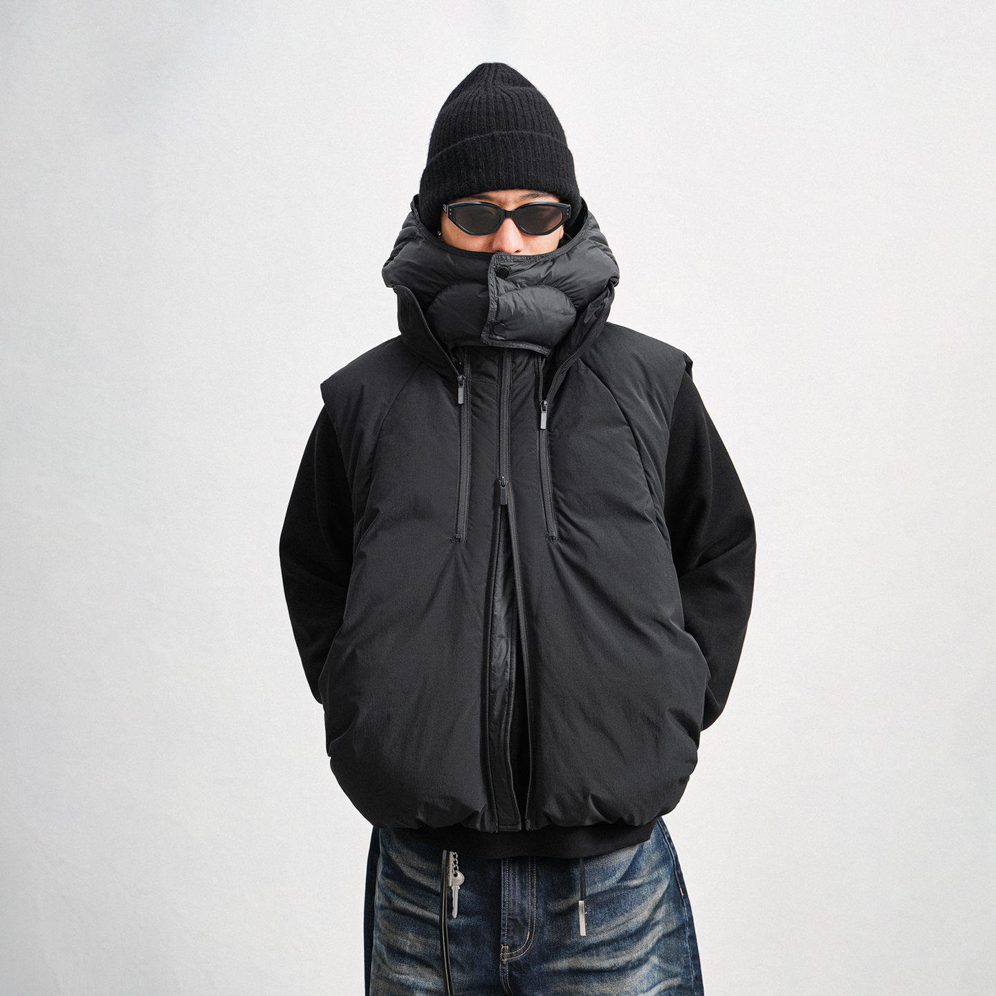 JUPSTUDIO可拆卸连帽羽绒马甲男