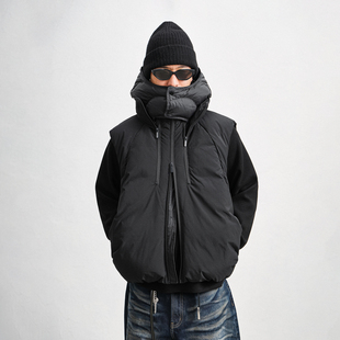 JUPSTUDIO可拆卸连帽拉链羽绒马甲男冬季 保暖防寒白鸭绒马夹外套