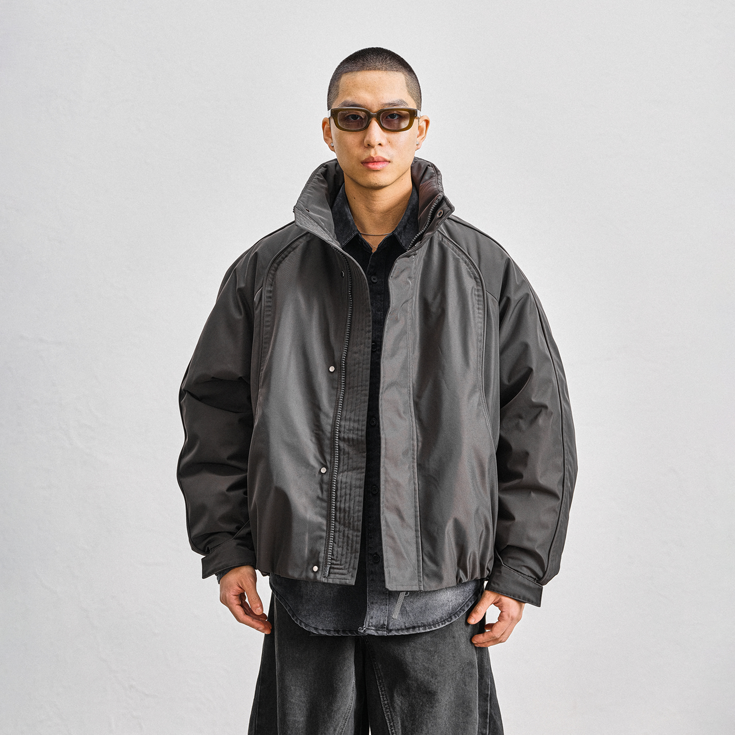 JUPSTUDIO拼接缉明线立领羽绒服男冬季新款休闲风运动防寒服外套