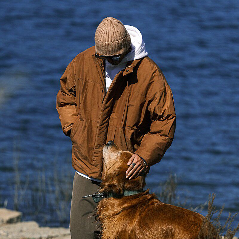 日系复古短款立领羽绒服