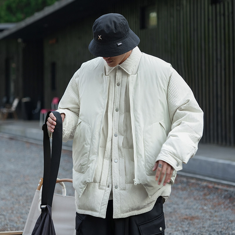 JUP美式潮牌设计感羽绒马甲翻领羽绒服两件套男冬季宽松保暖外套