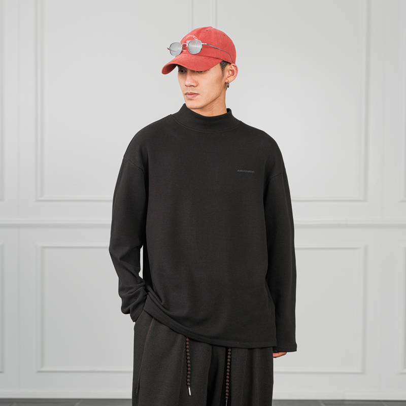 JUPSTUDIO简约刺绣半高领卫衣男