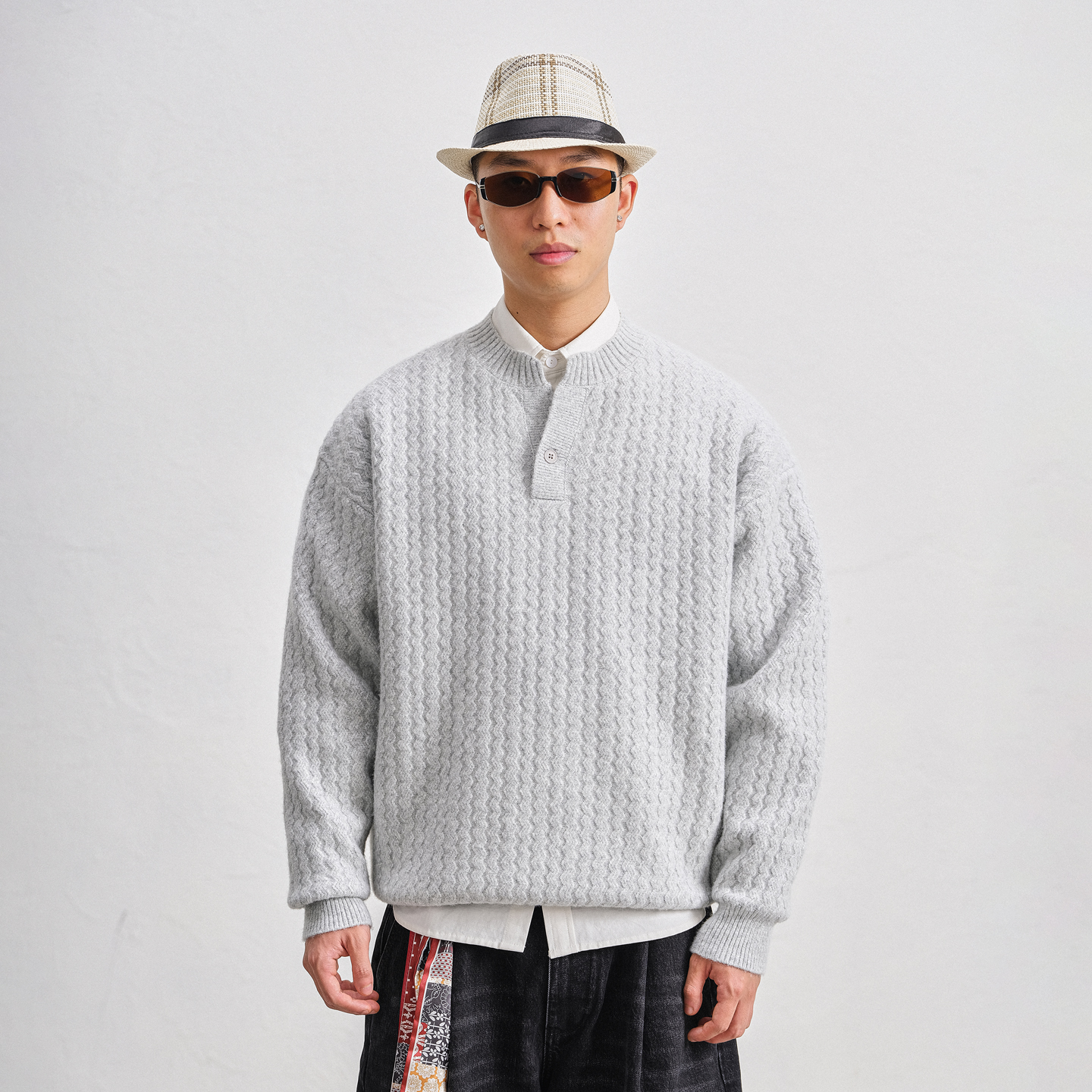 JUPSTUDIO羊毛混纺提花V领毛衣男