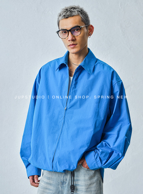 JUPSTUDIO松弛风翻领拉链夹克男都市春秋宽松长袖蓝色通勤外套