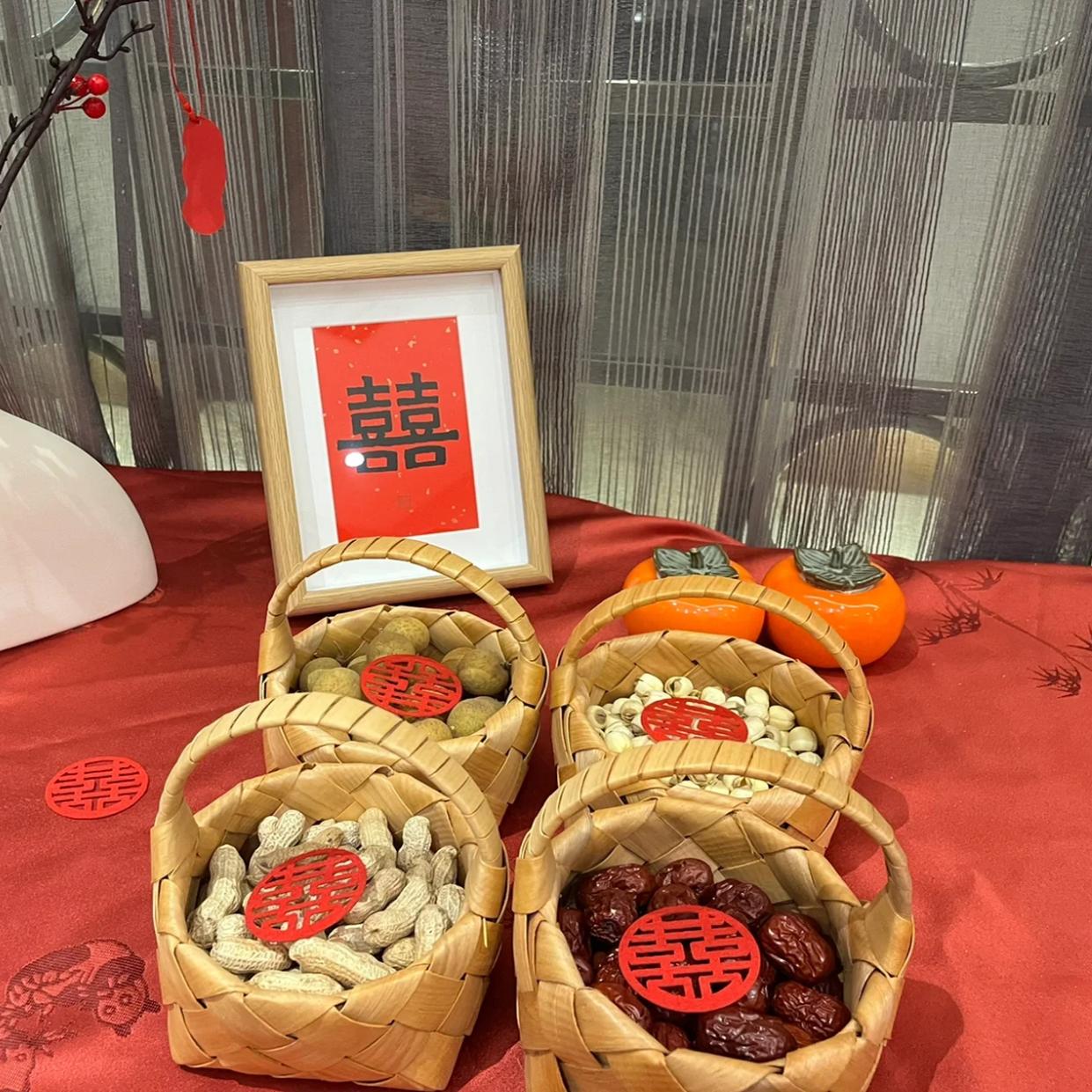 婚房布置装饰早生贵子结婚用品大全摆件干果盒小提篮模具收纳篮子