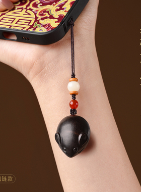 黑檀木生肖鼠吊坠手机链老鼠挂件包挂车钥匙扣男女项链福鼠吉祥物