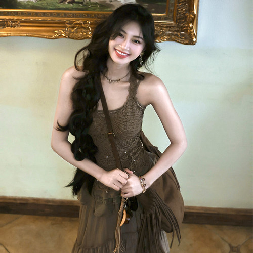 AZure荷叶复古蕾丝背心手工吊带