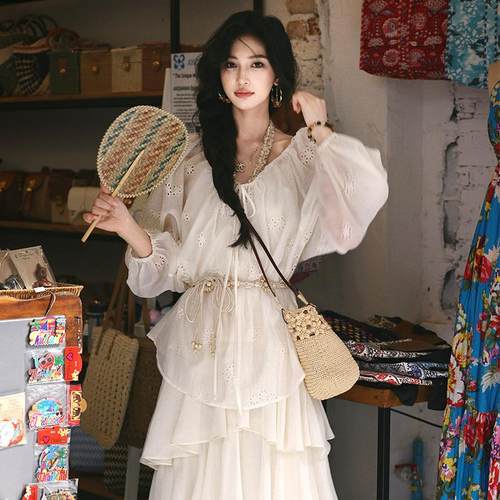 AZure防晒衬衫蛋糕吊带长裙套装