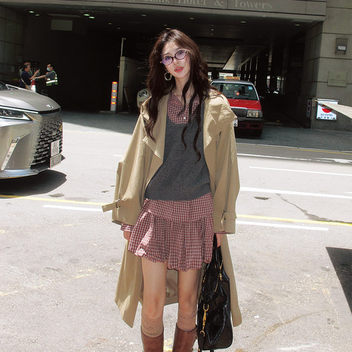 AZure法式复古卡其色中长款风衣