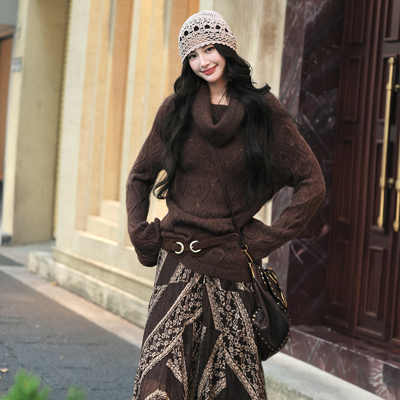 AZure温柔堆堆领一字肩两穿毛衣