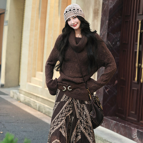 AZure温柔堆堆领一字肩两穿毛衣