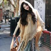 披风 保暖防风长款 AZure法式 流苏斗篷复古披肩多种穿法连帽针织衫