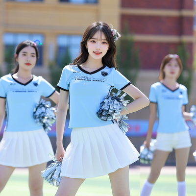 啦啦队团体舞蹈表演服女生修身款舞台演出运动球衣套装夏季短袖款