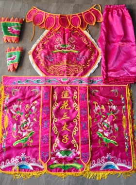 新款热卖莲花三太子服装刺绣善财童子衣服哪吒三太子莲花乩童袍