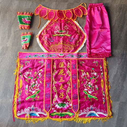 新款热卖莲花三太子服装刺绣善财童子衣服哪吒三太子莲花乩童袍