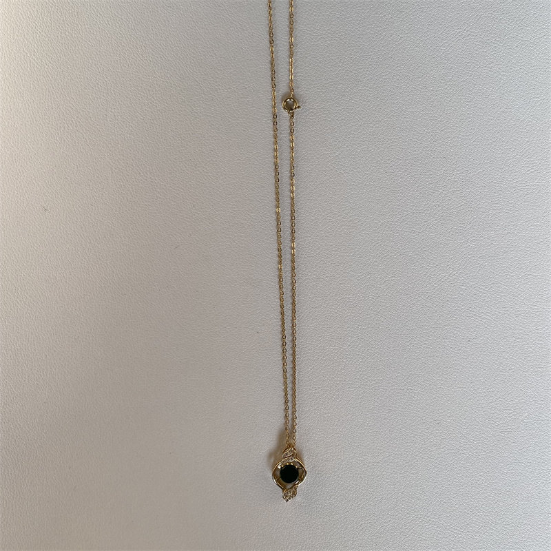 盘古珠宝缅甸翡翠绿油青干清圆面吊坠S925银镶配镀金银饰链子礼盒