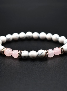 盘古珠宝欧美ins风新款松石钻圈手串粉晶石头珠子手链串珠手饰