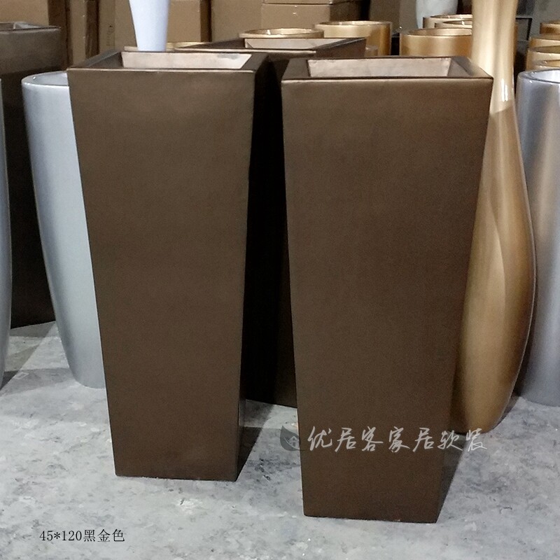 方形正方柱形玻璃钢花盆落地大花瓶花器插花摆件客厅酒店装饰品