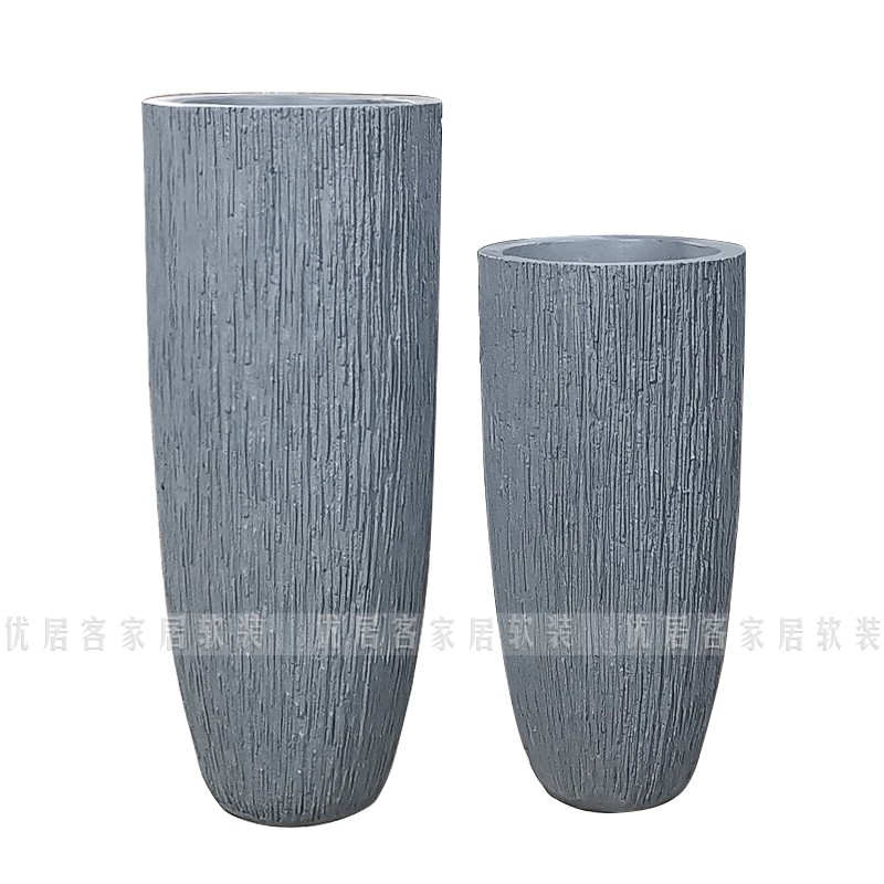 简约树皮纹条纹弹头形落地大花瓶 家居客厅酒店插花花瓶花器