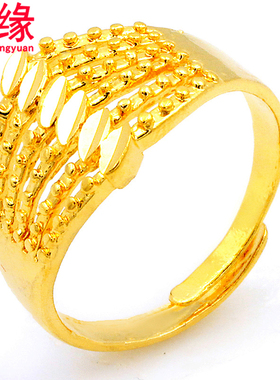 女士戒指镀黄金戒子大活口可刻字个性夸张镀金指环小影视道具