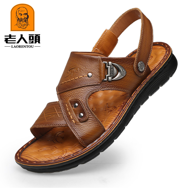 老人头品牌男生凉鞋韩版潮流男真皮头层牛皮学生2026夏季新款凉拖