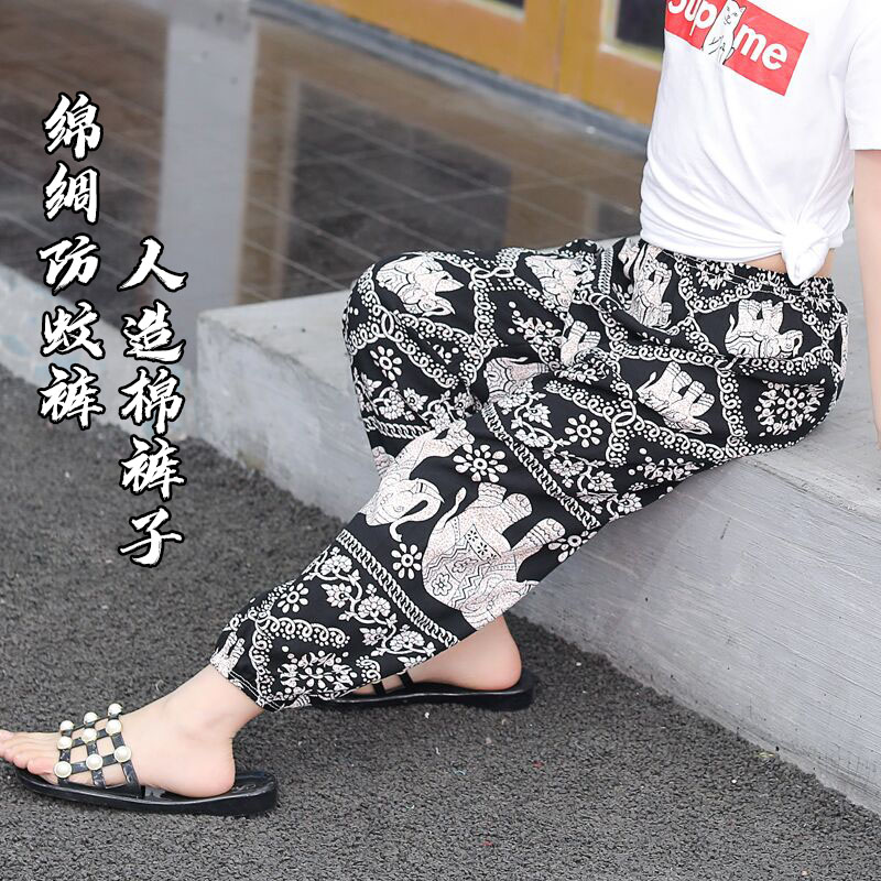 绵绸宽松男孩宝宝夏天薄款防蚊裤