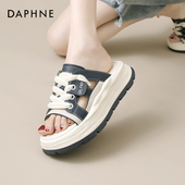 女2026超火新款 夏季 外穿厚底增高真皮凉拖时尚 达芙妮拖鞋 沙滩凉鞋