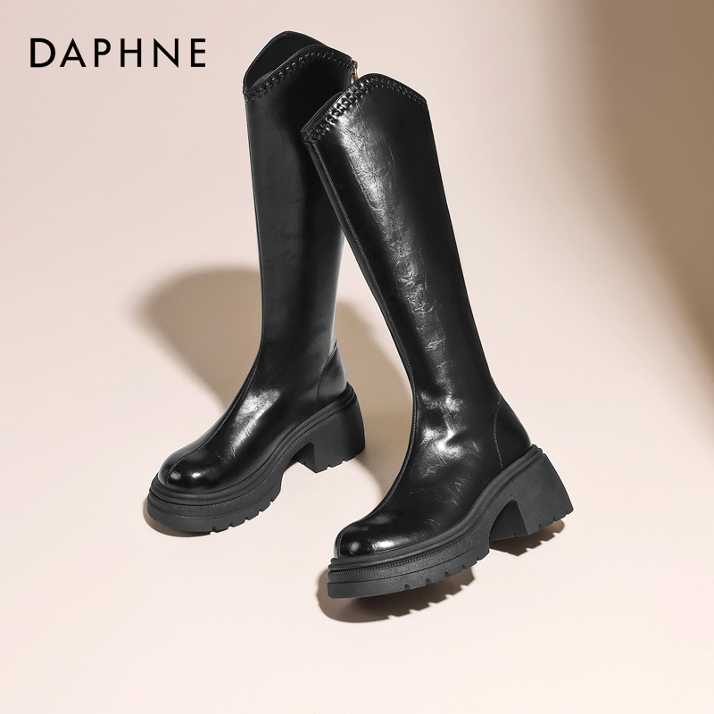 达芙妮女鞋正品！厚底长筒骑士靴