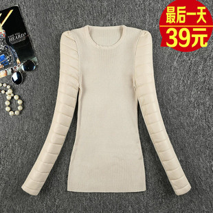 针织夹棉袖 打底衫 子加厚配羽绒皮草马甲高领套头毛衣女冬 皮袖 新款