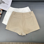 丁妮妮自制老钱风卡其色西装 夏宽松显瘦白色热裤 短裤 女休闲阔腿裤