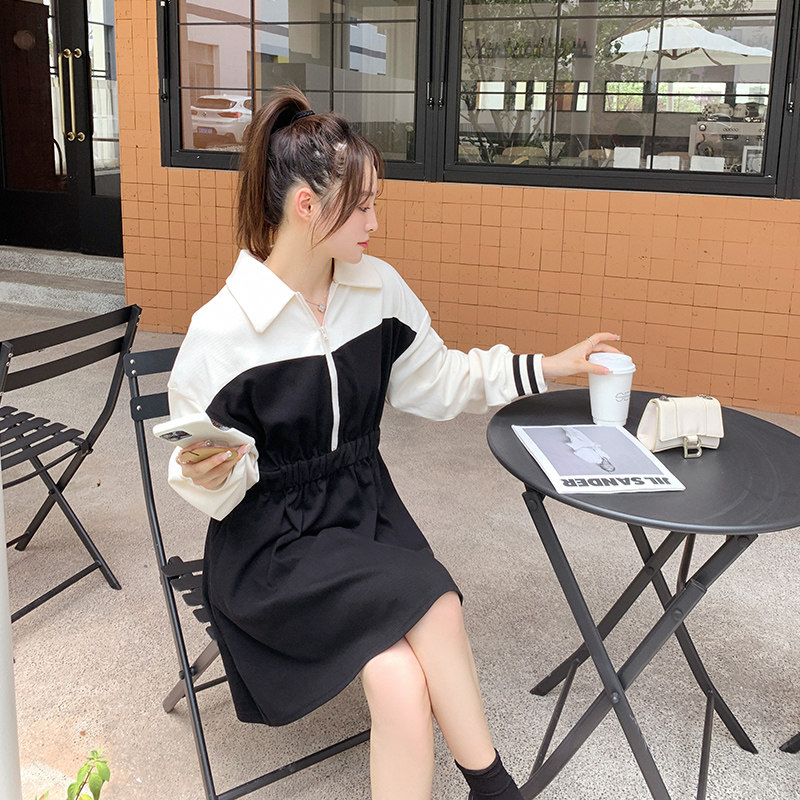 LeceaAlice韩版polo连衣裙2025春季新款学院风宽松收腰卫衣裙女,女装连衣裙,浙宝129