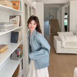 蓝色短款皮衣外套女春季2025年新款韩系高级感翻领pu皮夹克机车服，女装皮衣，浙宝129
