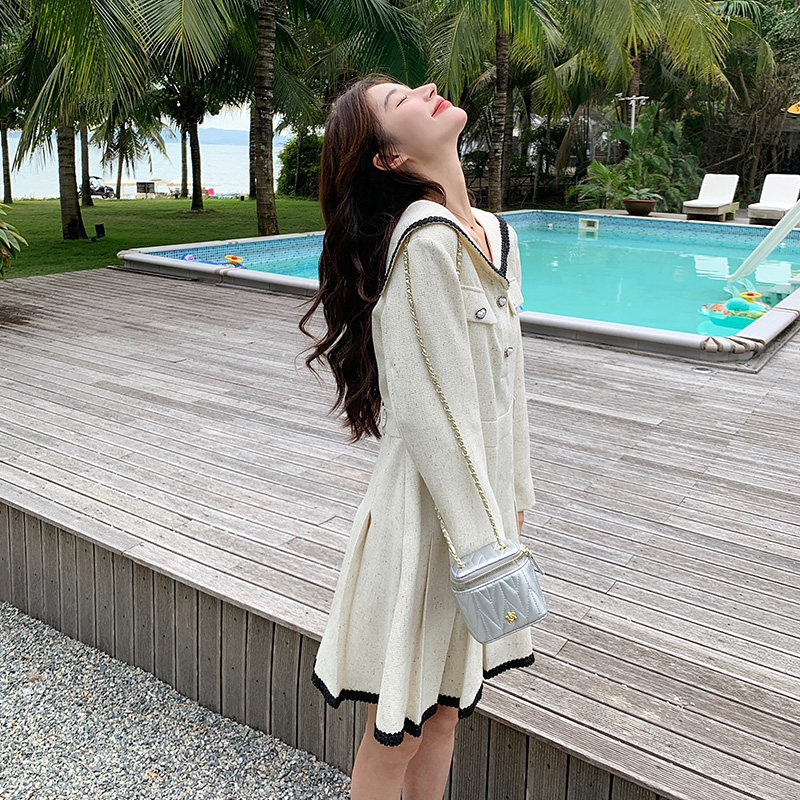 今年流行海军领连衣裙女2025春季新款高级设计感减龄独特漂亮裙子,女装连衣裙,浙宝129