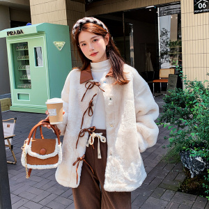 【大货】蝴蝶结拼皮羊羔毛外套2D079-8076 P165控238,女装皮草,浙宝129