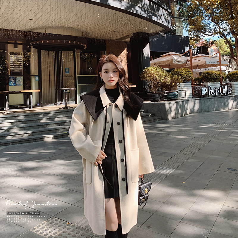 红色双面羊绒大衣女2024年新款韩版秋冬季高端中长款全羊毛呢外套，女装毛呢外套，浙宝129