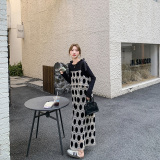 黑色重工气质连衣裙套装女秋2025新款法式打底衫波点吊带裙两件套，女装套装/套裙，浙宝129