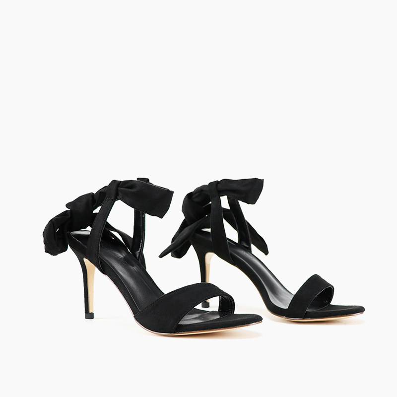 Small ck Same item bow Bandage High-heeled shoes Suede one word black Sandals Stiletto 2019 Summer Clearancein the Women's Shoes, Sandals  category - from Buy2taobao.com to provide professional Taobao agent buy service